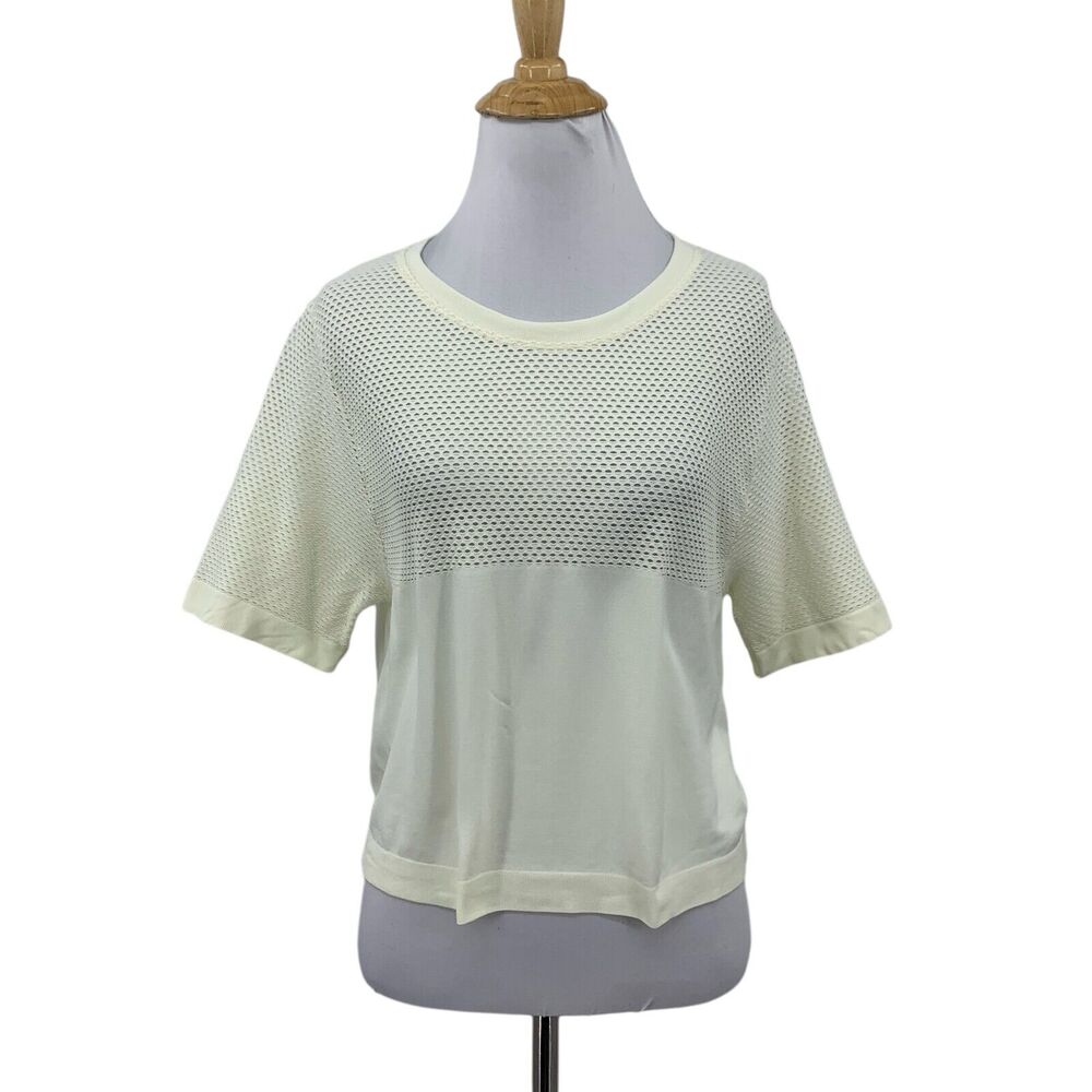 Varley Shirt Womens L/XL Butter Paden Mesh Laser Cut Cropped Short Sleeve Tee